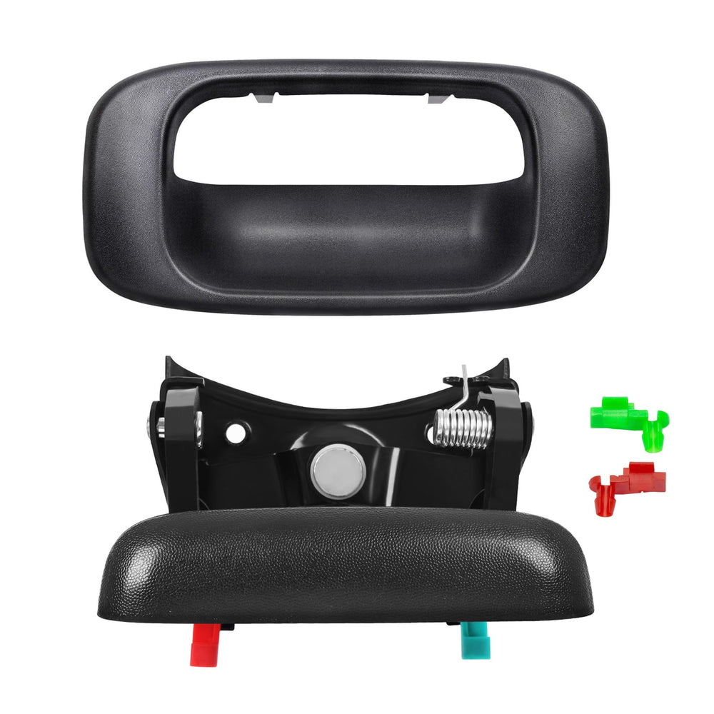 Dunhil tailgate handle with bezel for Chevy Silverado in textured black finish.