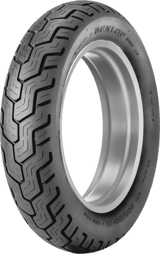 Dunlop D404 rear tire with 150/80B-16 size and black wall, optimized for mileage and grip.