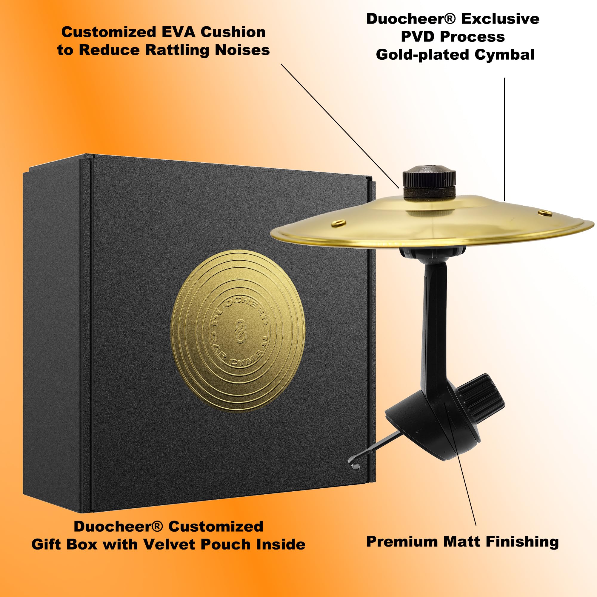 Duocheer mini drum cymbal on vent enables quick grooves during stops.