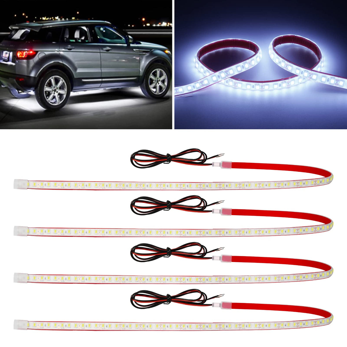 DUOFU365 12V car LED strip light with IP68 waterproofing for interior and exterior use.
