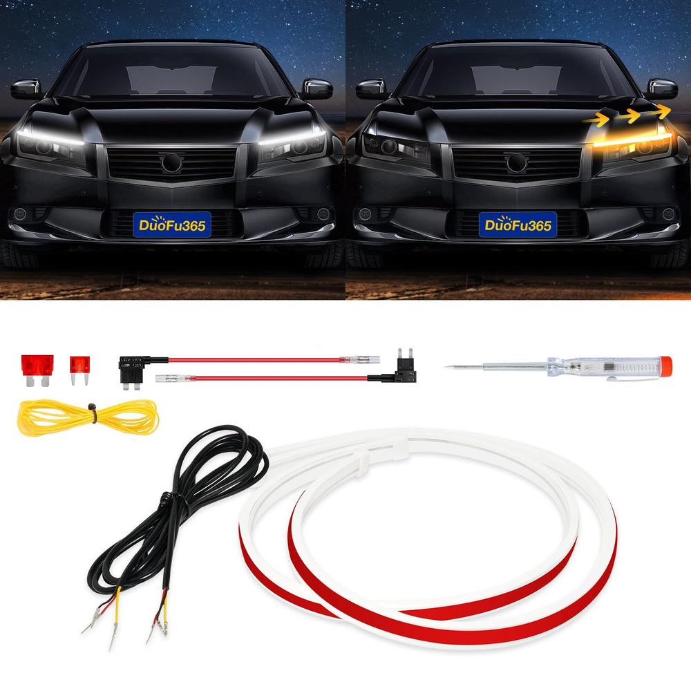 DUOFU365 DRL amber turn signal strip enhances daytime visibility.