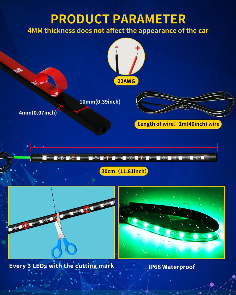 DUOFU365 interior car LED strip ready for easy mounting and mood lighting.