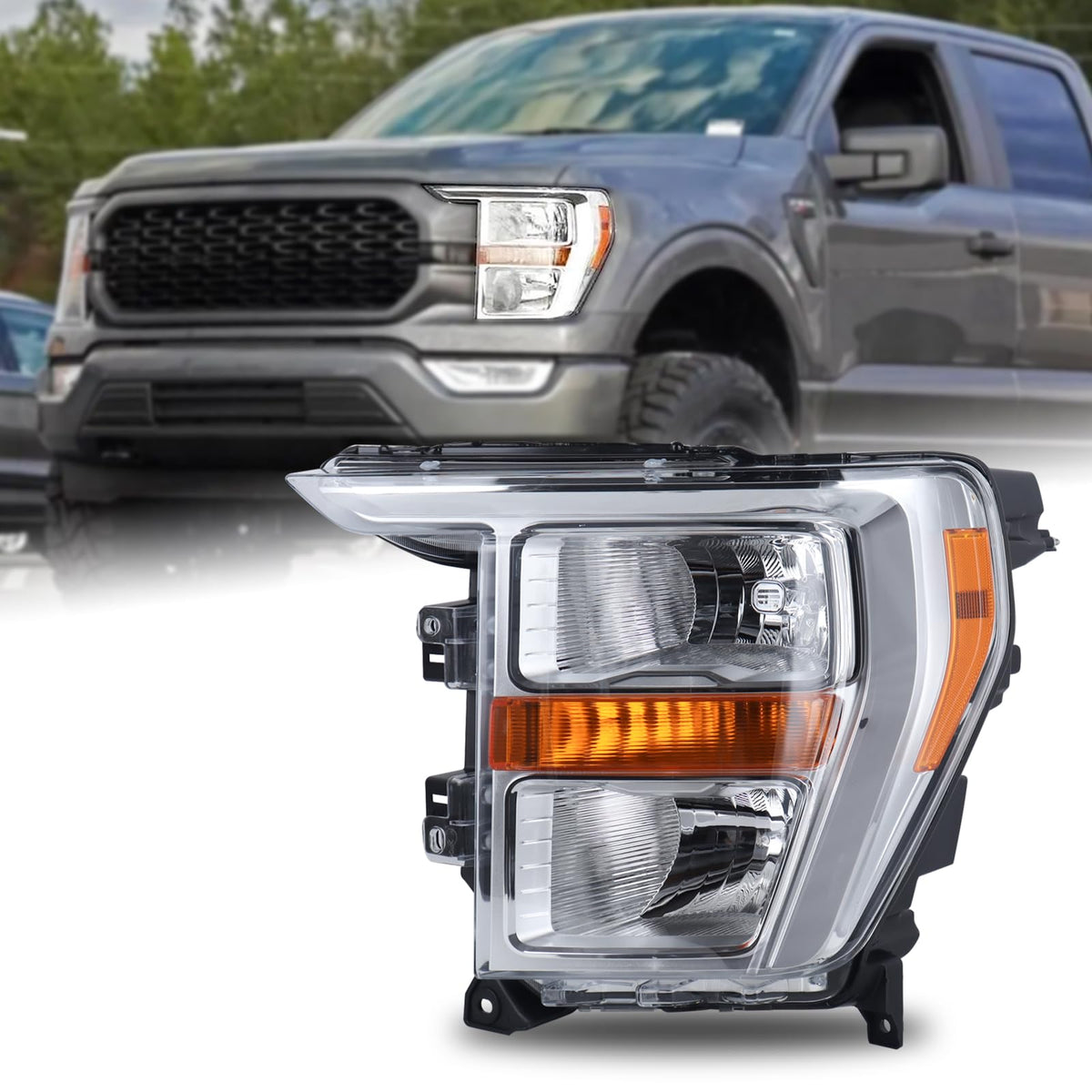 Duolctrams LH headlight for Ford F-150 with chrome bezel and OE-style fit