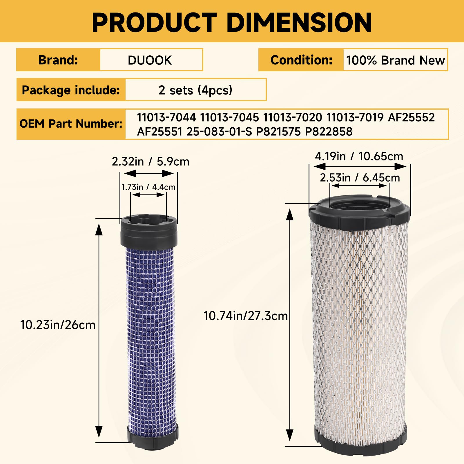 DUOOK Kawasaki inner filter 11013-7019 traps debris for cleaner intake.