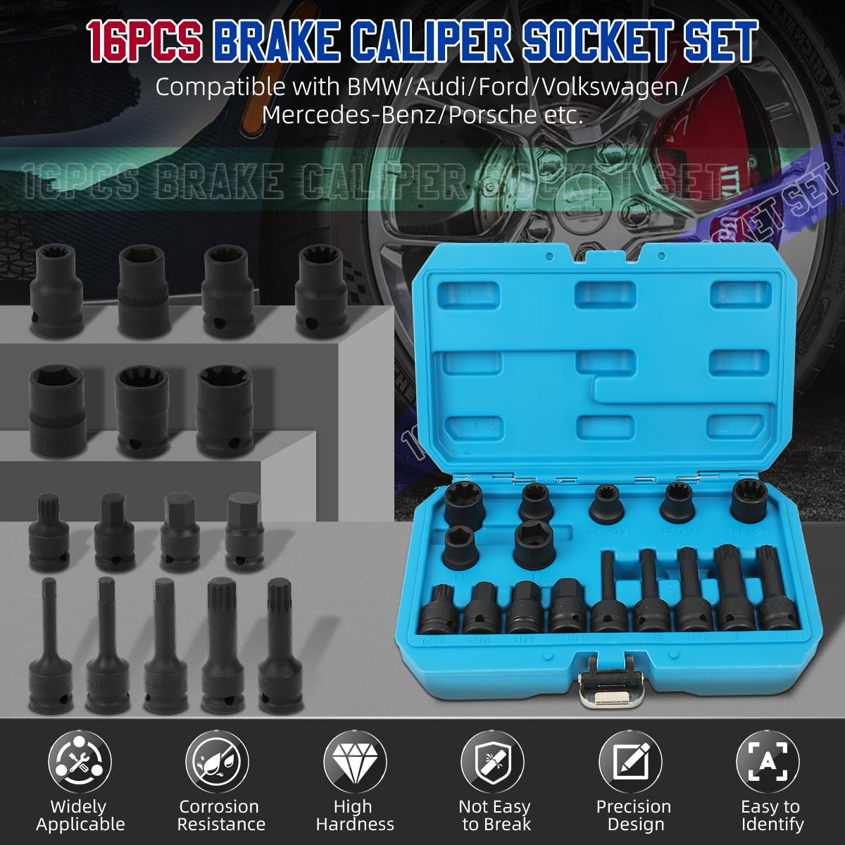 DUOYI 10PT/7PT/5PT sockets arranged for quick caliper work.