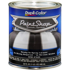 Dupli-Color BSP200 Jet Black bottle close-up, ready-to-spray convenience for DIY refinish.