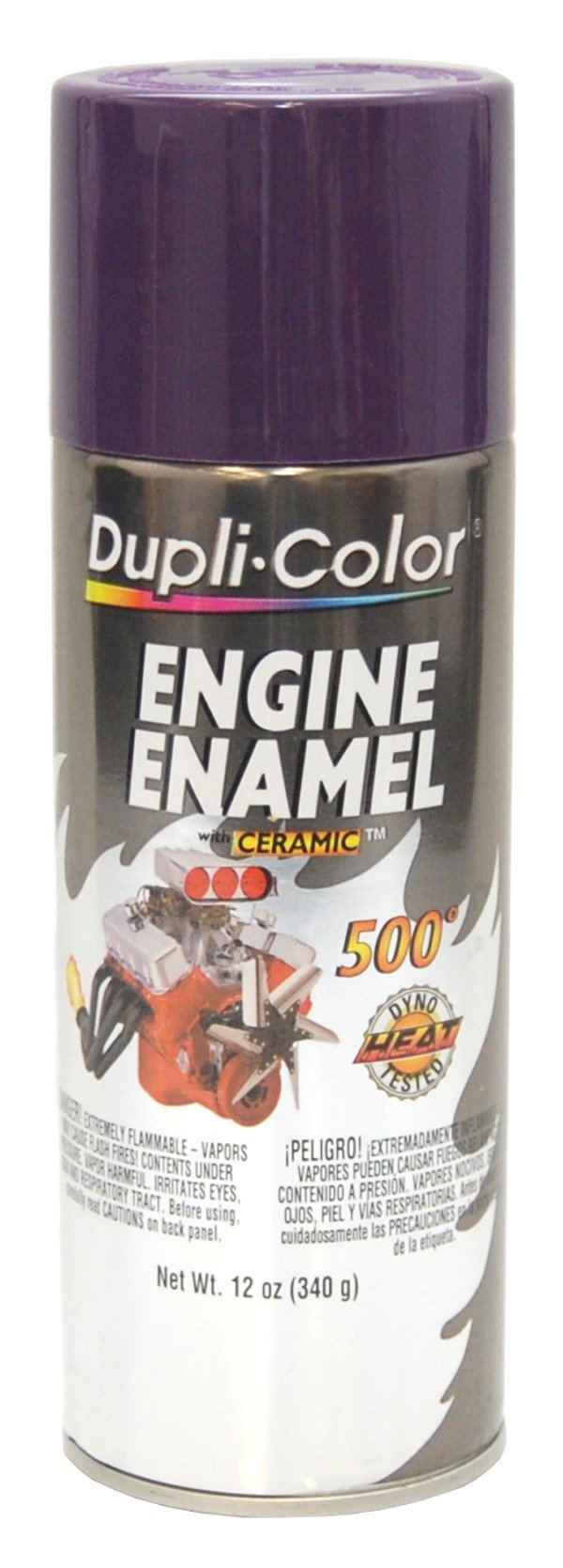 Dupli-Color DE1640 plum purple engine enamel aerosol can for hot engine surfaces.