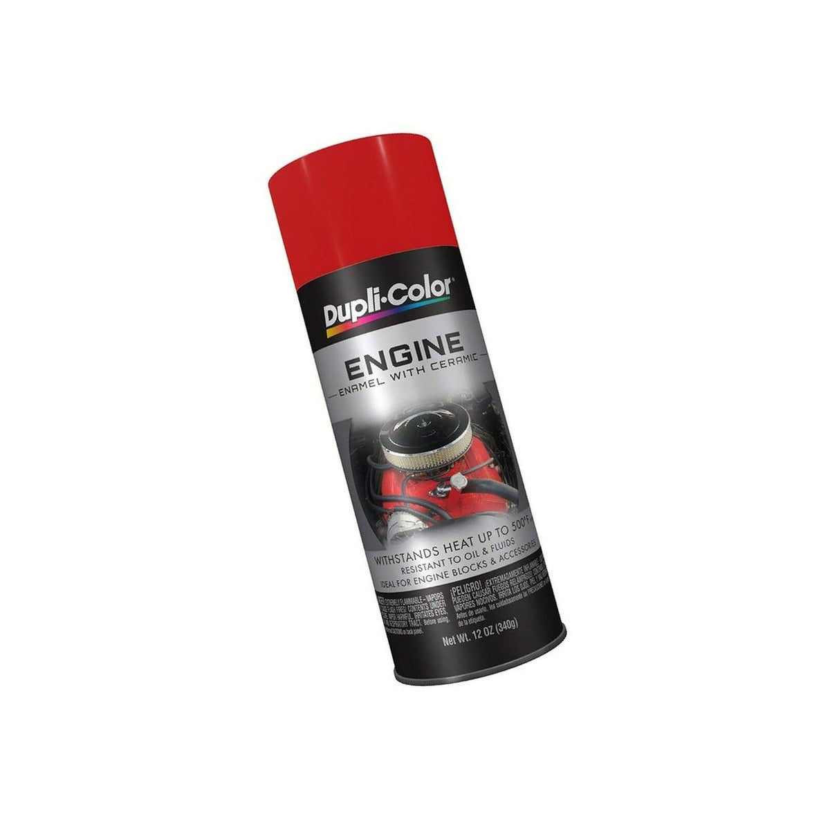 Dupli-Color DE1653 engine enamel spray-paint ceramic red; durable heat resistance for engine blocks.