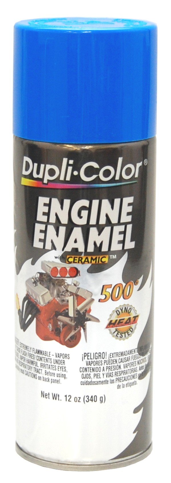 Dupli-Color Engine Enamel with Ceramic Ford Blue can side for durable heat protection.