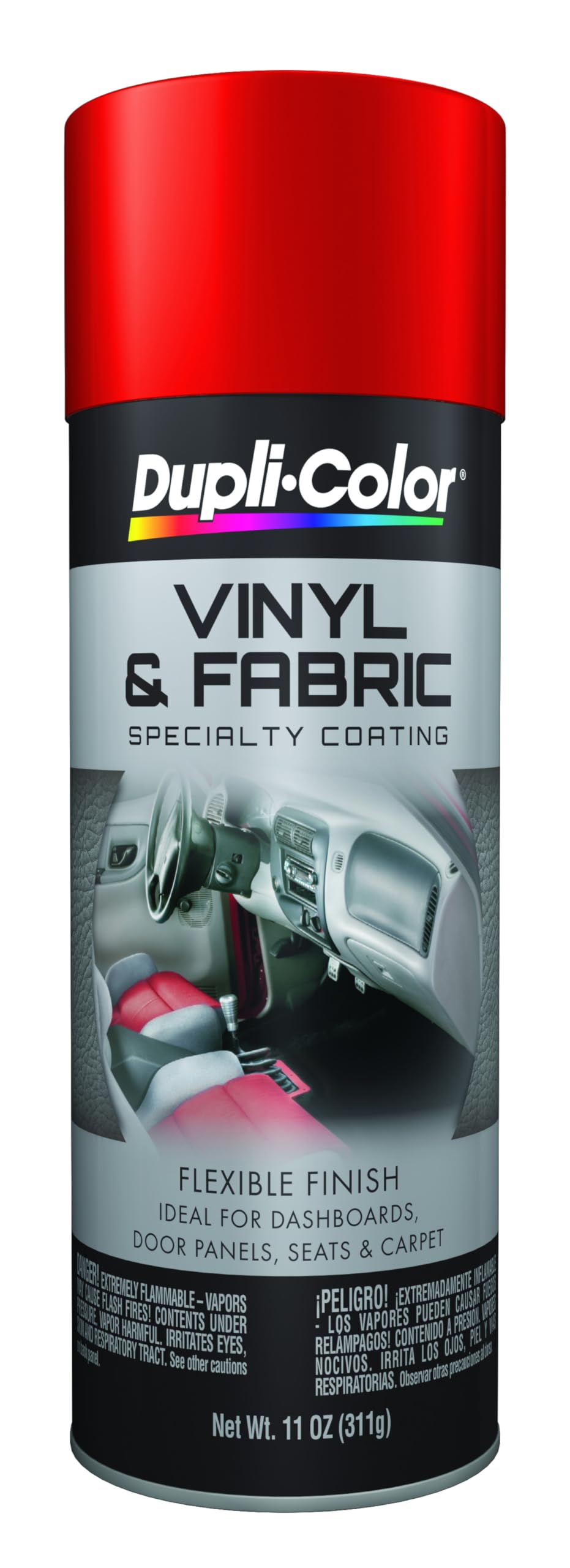 Dupli-Color HVP100 red spray for interior vinyl and fabric restoration, quick-drying