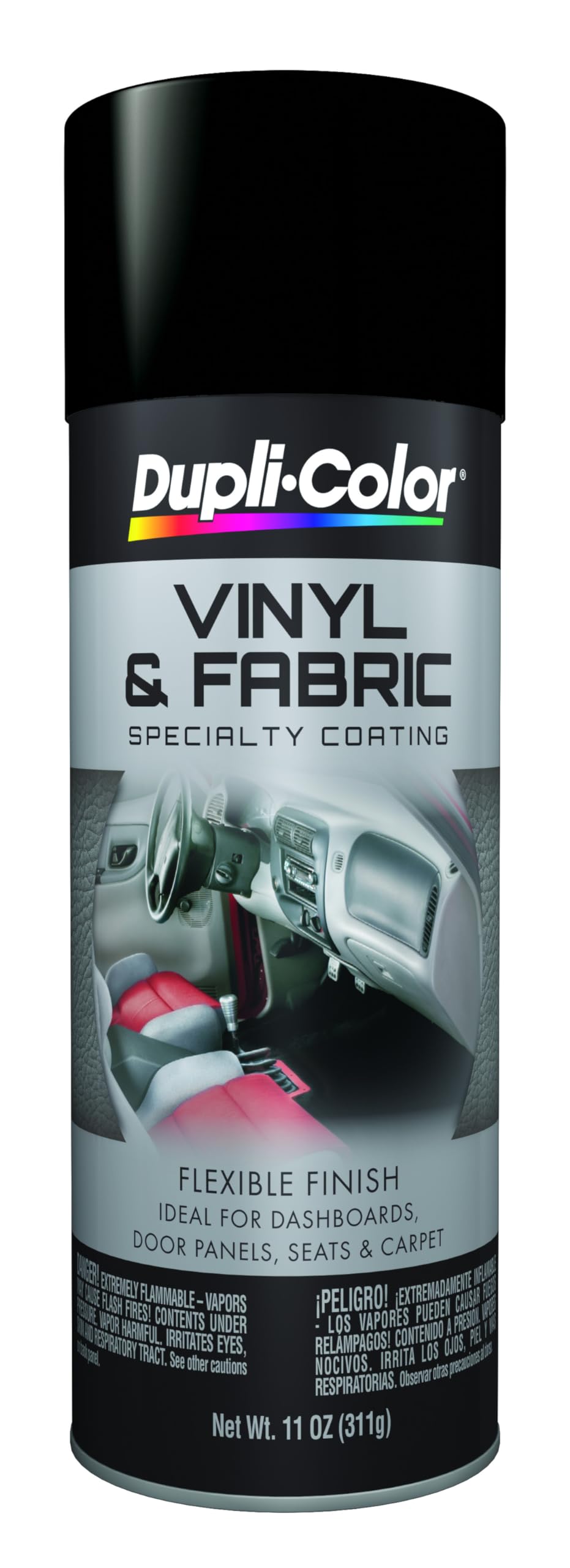 Dupli-Color HVP106 vinyl and fabric coating spray can in flat black for interior restoration