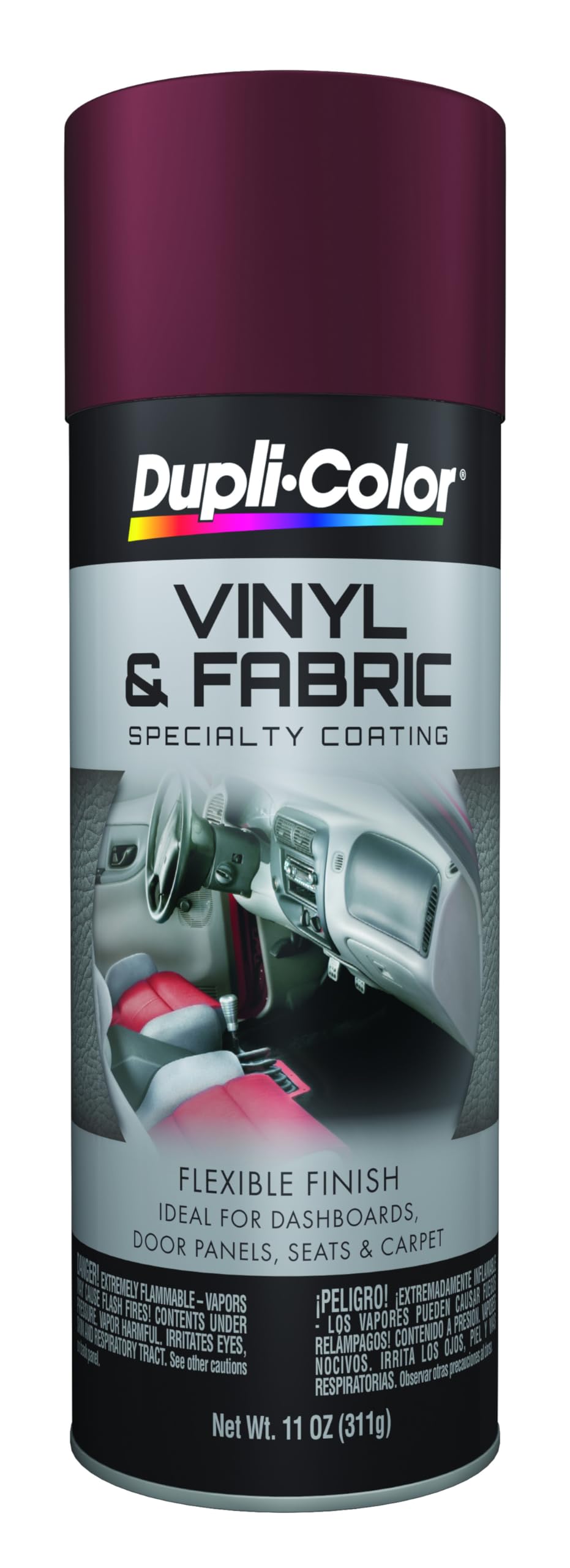 Dupli-Color HVP110 burgundy interior vinyl and fabric coating spray on seats for renewed appearance
