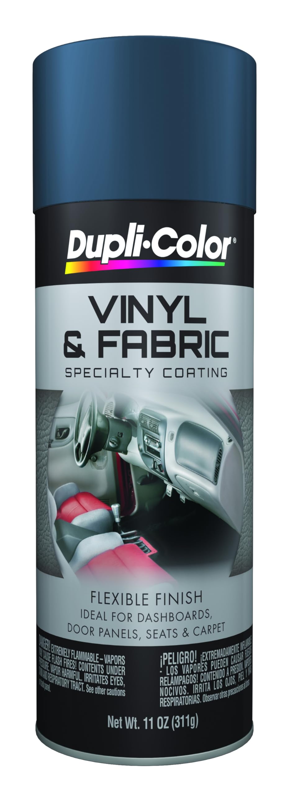 Dupli-Color HVP112 interior vinyl coating in blue for durable interior restoration.