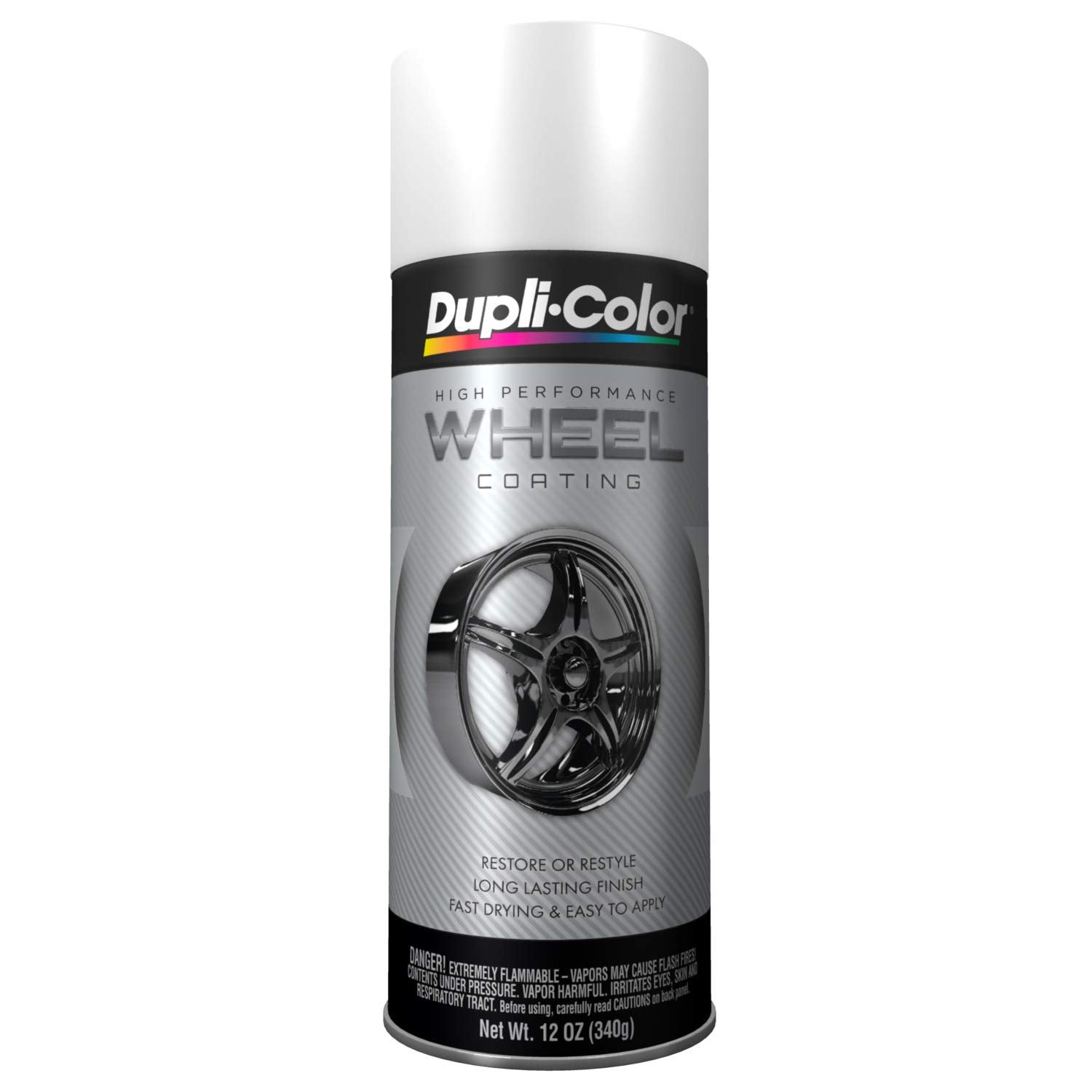 Dupli-Color HWP100 wheel paint in white for durable wheel restoration and protection.