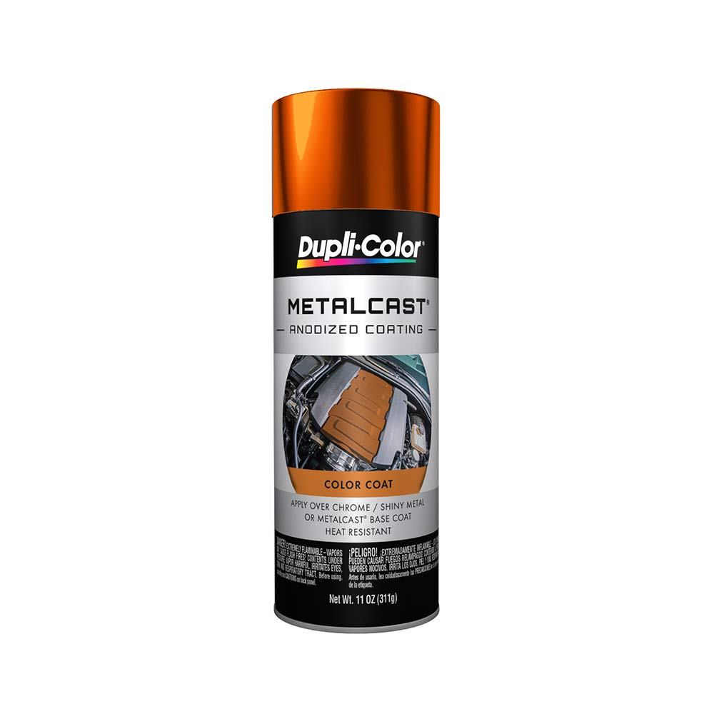Dupli-Color Metalcast orange copper finish on chrome for a vibrant, durable look.