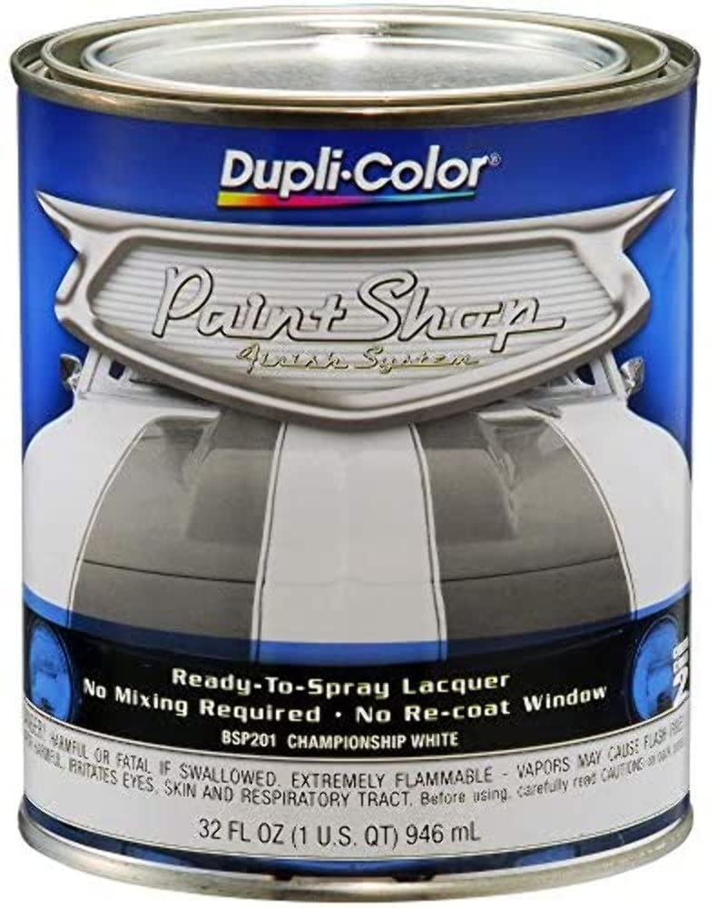 Dupli-Color Paint Shop Finish System Championship White 1 Quart can for quick automotive refinishing.