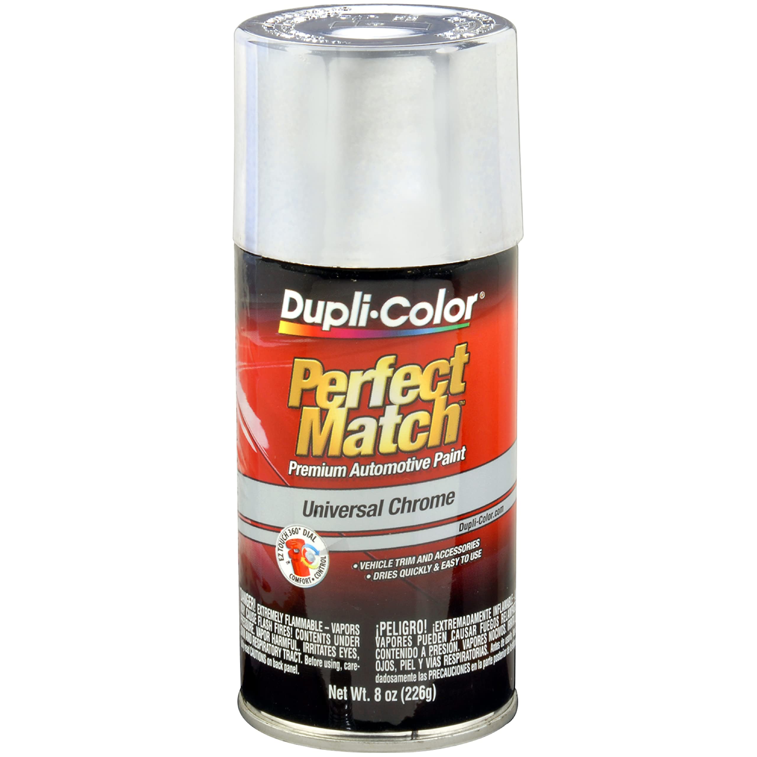 Dupli-Color Perfect Match chrome spray nozzle in action for precise, even coverage.