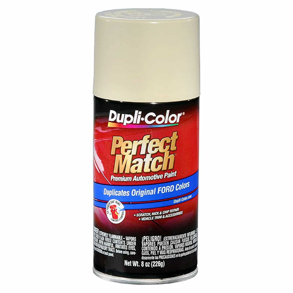Dupli-Color Perfect Match Ford Wimbledon White 9A aerosol can shows exact color match.