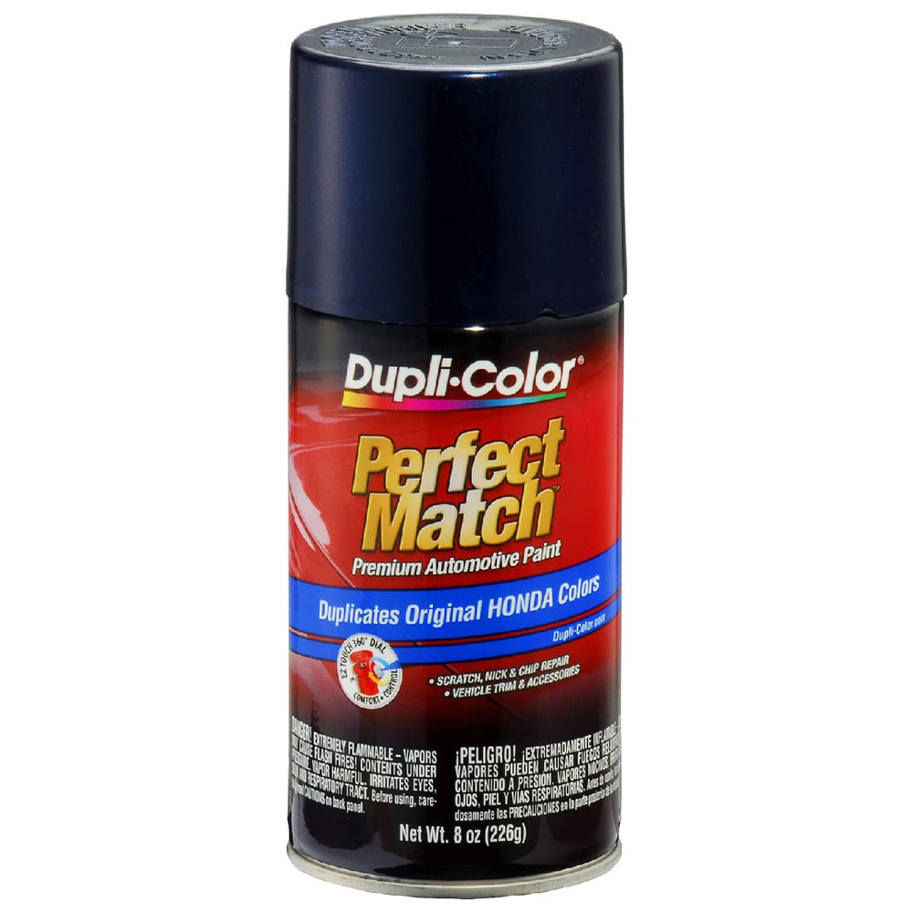 Dupli-Color Perfect Match Honda Royal Blue Pearl spray can for accurate factory-color restoration.
