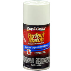 Dupli-Color Perfect Match NH578 Honda Taffeta White bottle close-up showing color accuracy.
