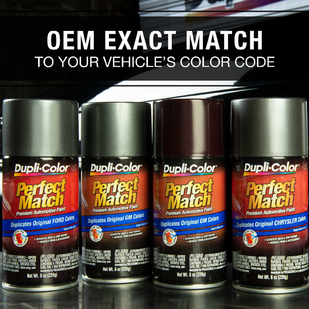 Dupli-Color Perfect Match universal black 8oz packaging for easy storage and use.