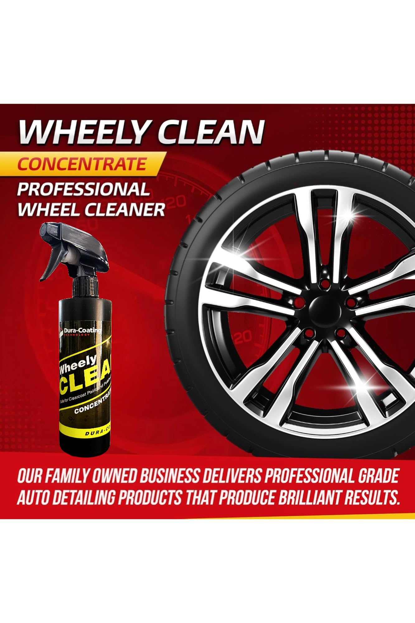 DURA-COATING Wheely Clean brush-action demonstrates easy scrubbing on rims.