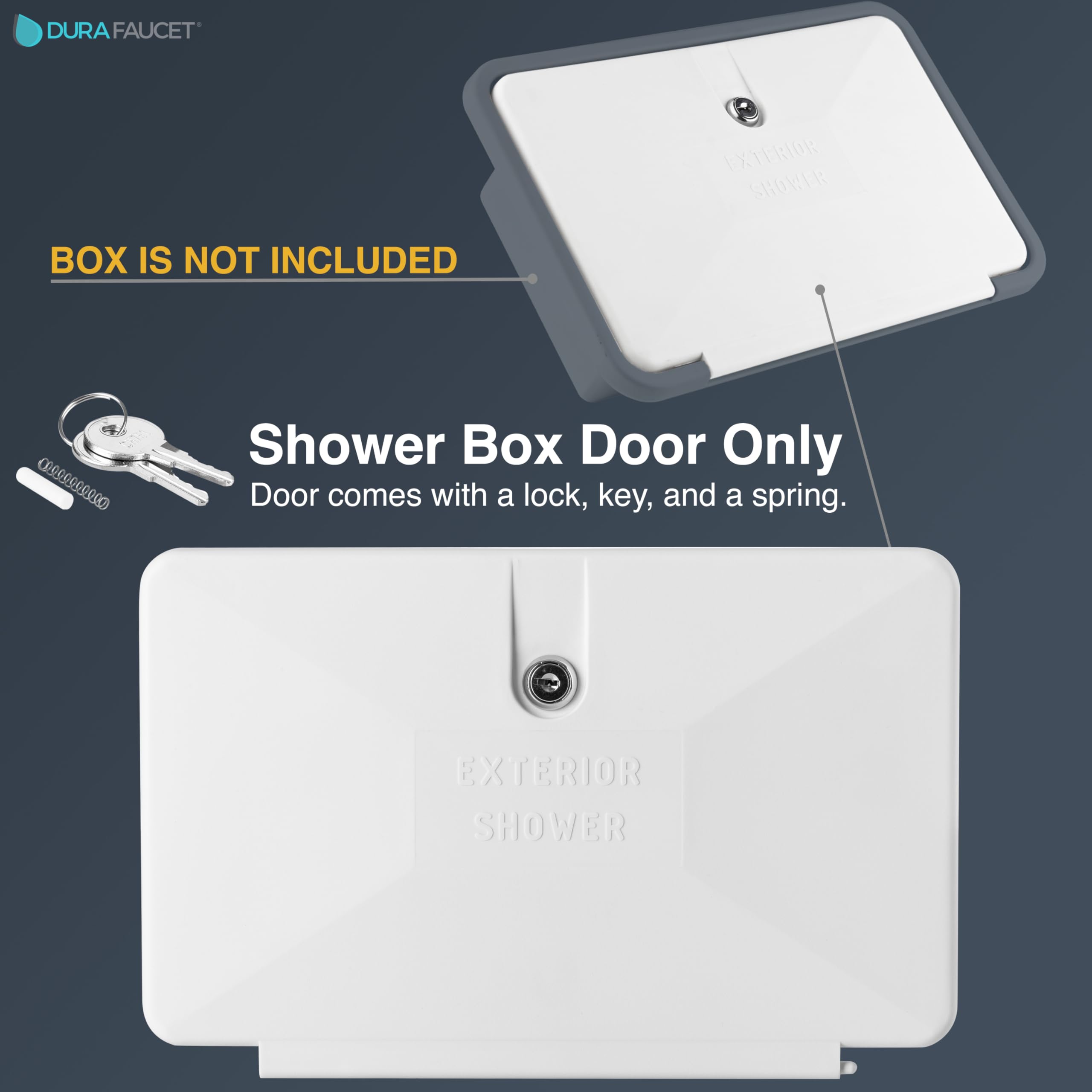 Dura Faucet DF-SA170D-WT solid lock with key for exterior RV shower door.