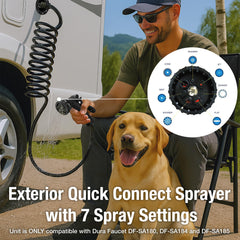Dura Faucet DF-SA187-BK 15-foot coiled hose provides extended reach and compact storage.