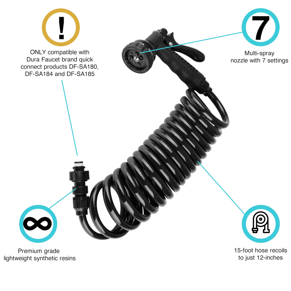 Dura Faucet DF-SA187-BK multi-spray settings for flexible outdoor cleaning.