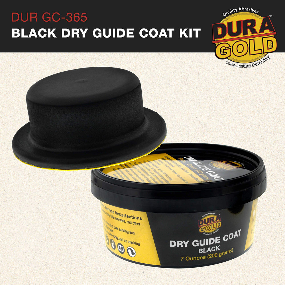 Dura-Gold Premium Black Dry Guide Coat Kit 7-ounce cartridge highlights sanding imperfections.