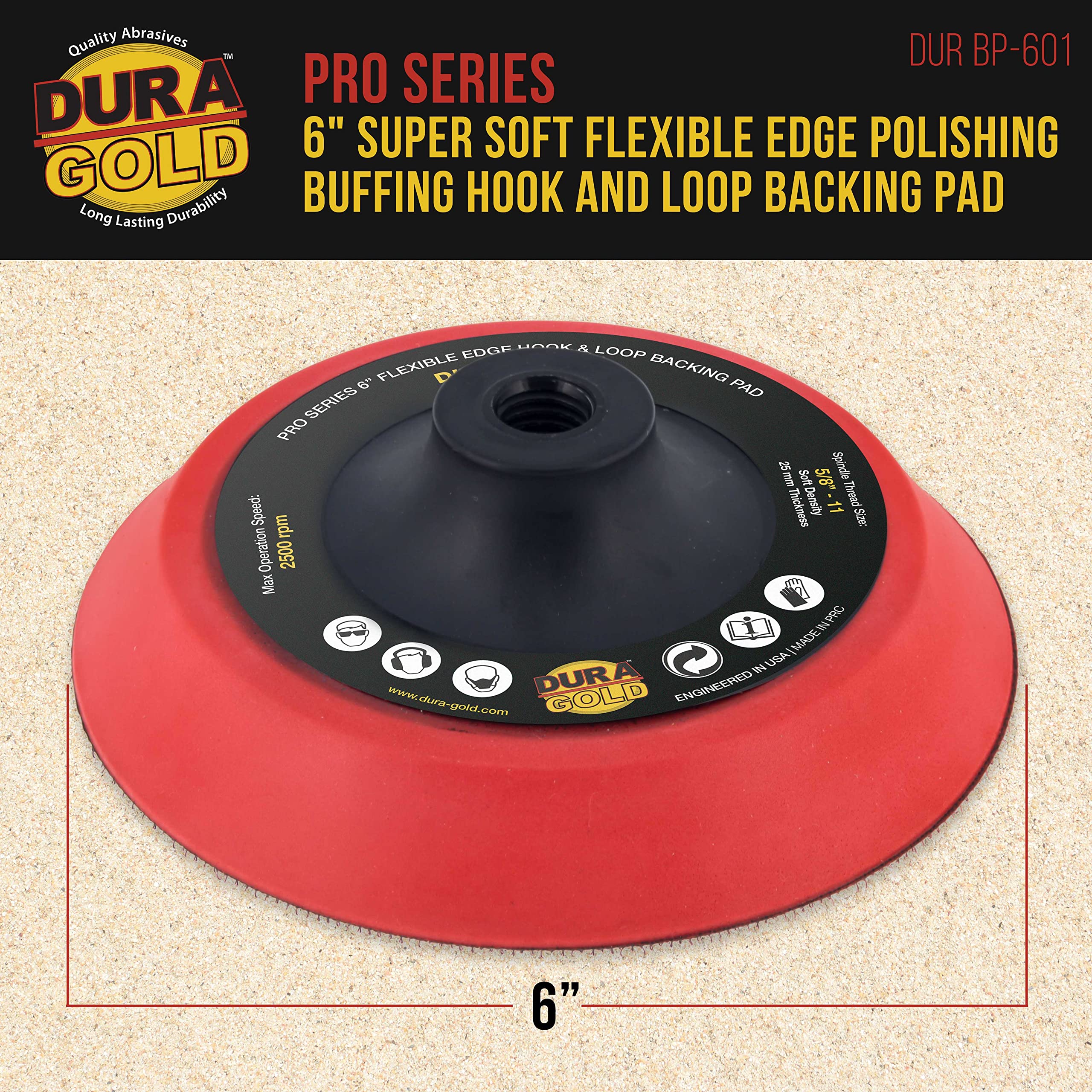 Dura-Gold Pro Series 5-8-11 thread backing pad demonstrates secure pad attachment.