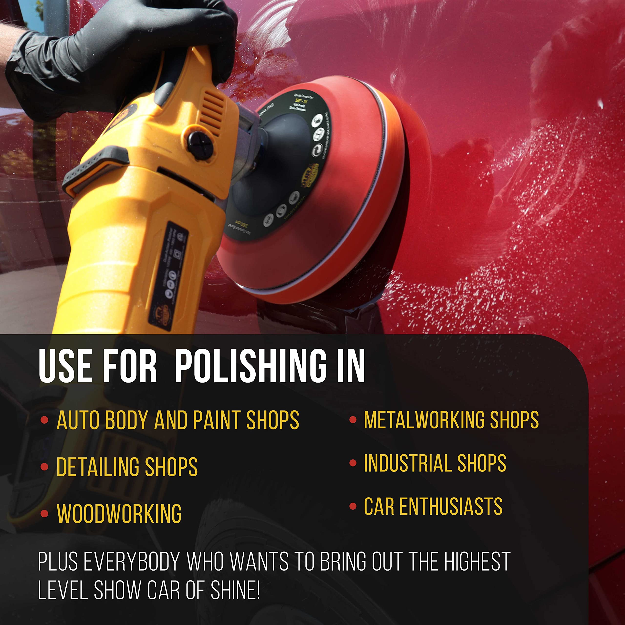 Dura-Gold Pro Series backing pad enables quick pad changes during detailing.