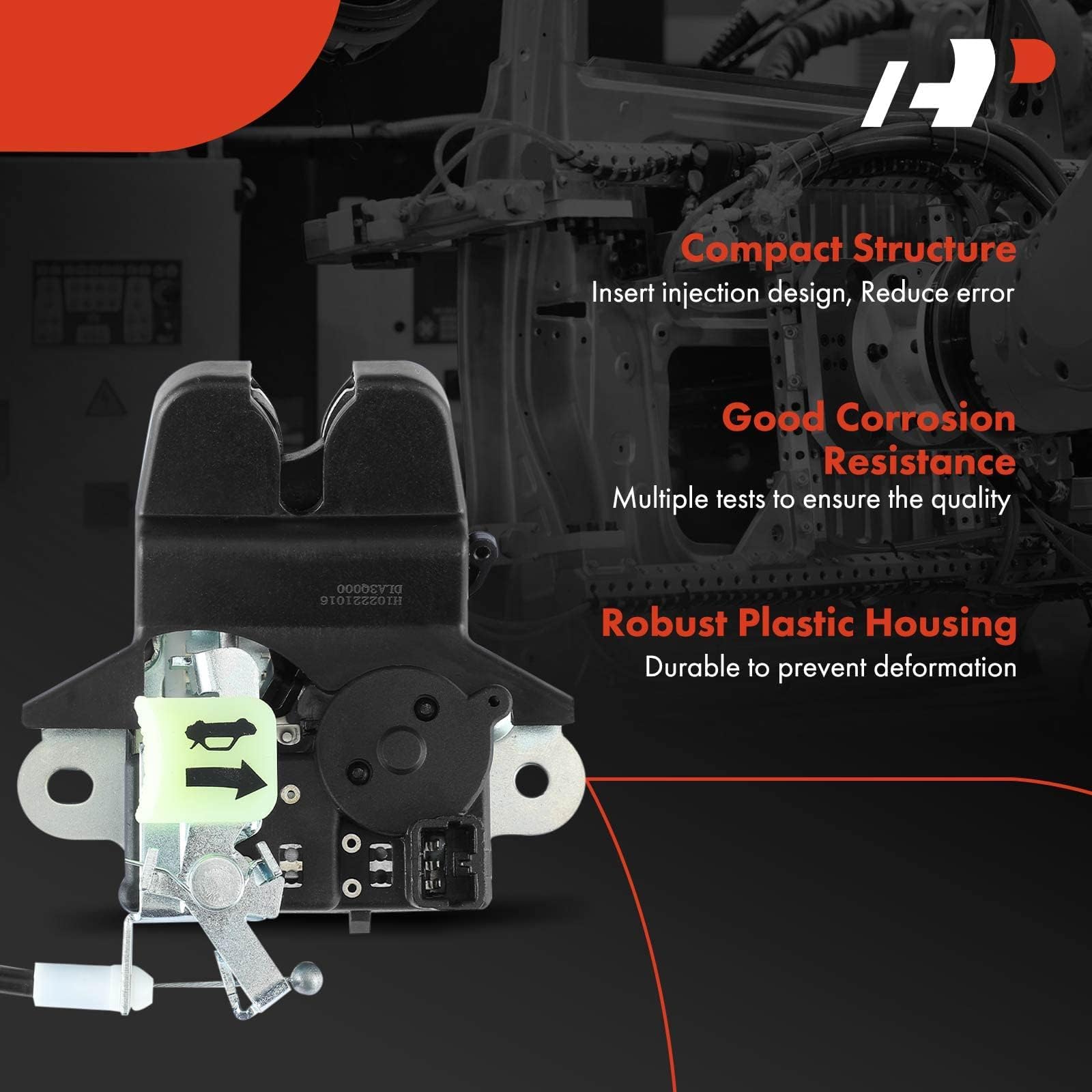 Durable plastic and high-density metal used in the latch actuator construction.