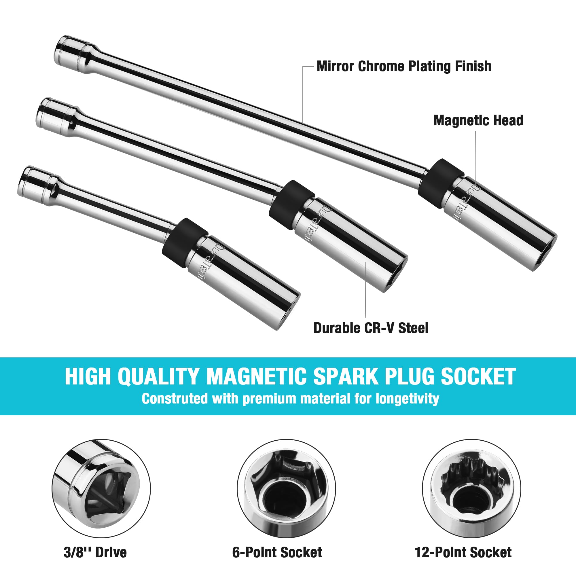DURATECH 6in swivel magnetic spark plug socket reaches deeper plugs