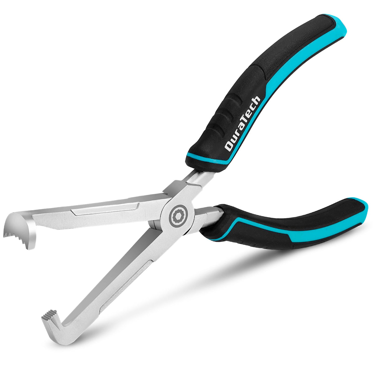 DuraTech 8-inch disconnect pliers with straight head reaching tight engine bays for easy removal.