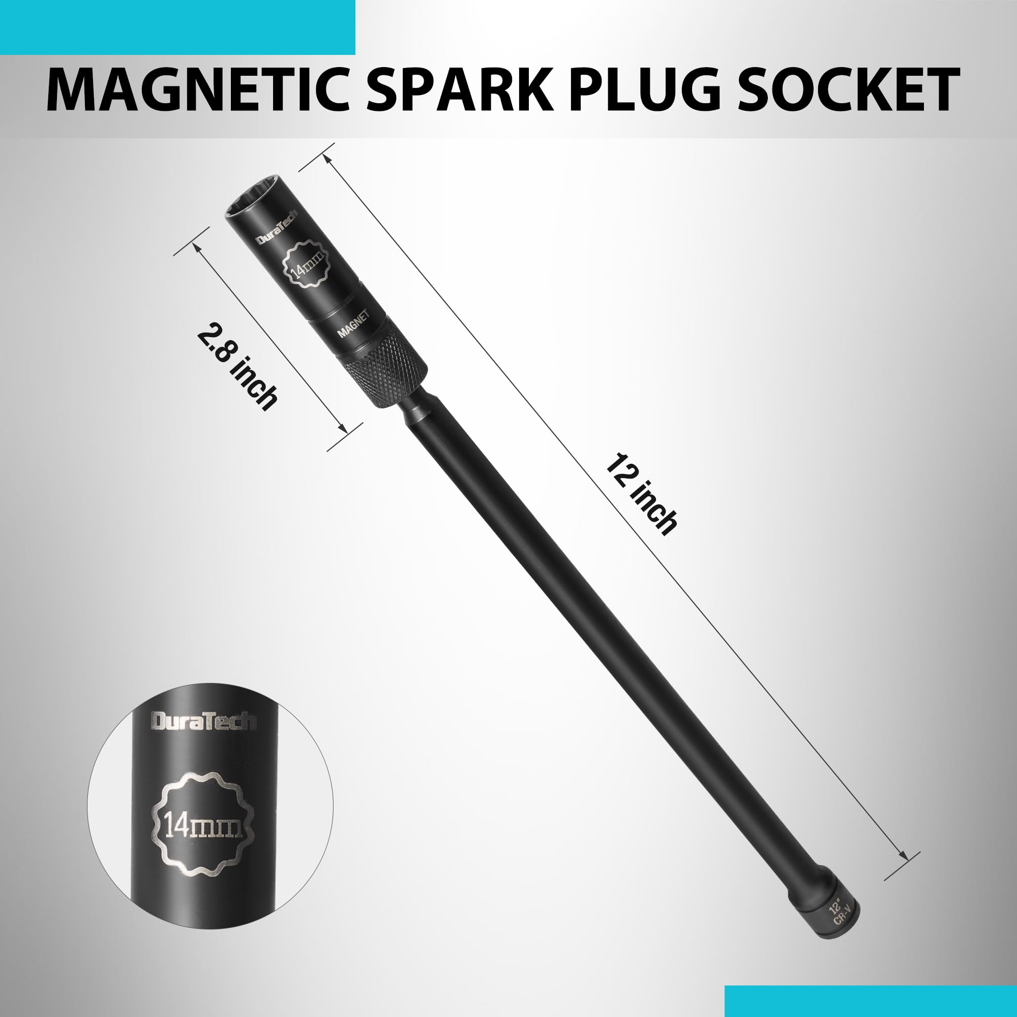 DURATECH spark plug socket showing magnetic core for secure plug handling.