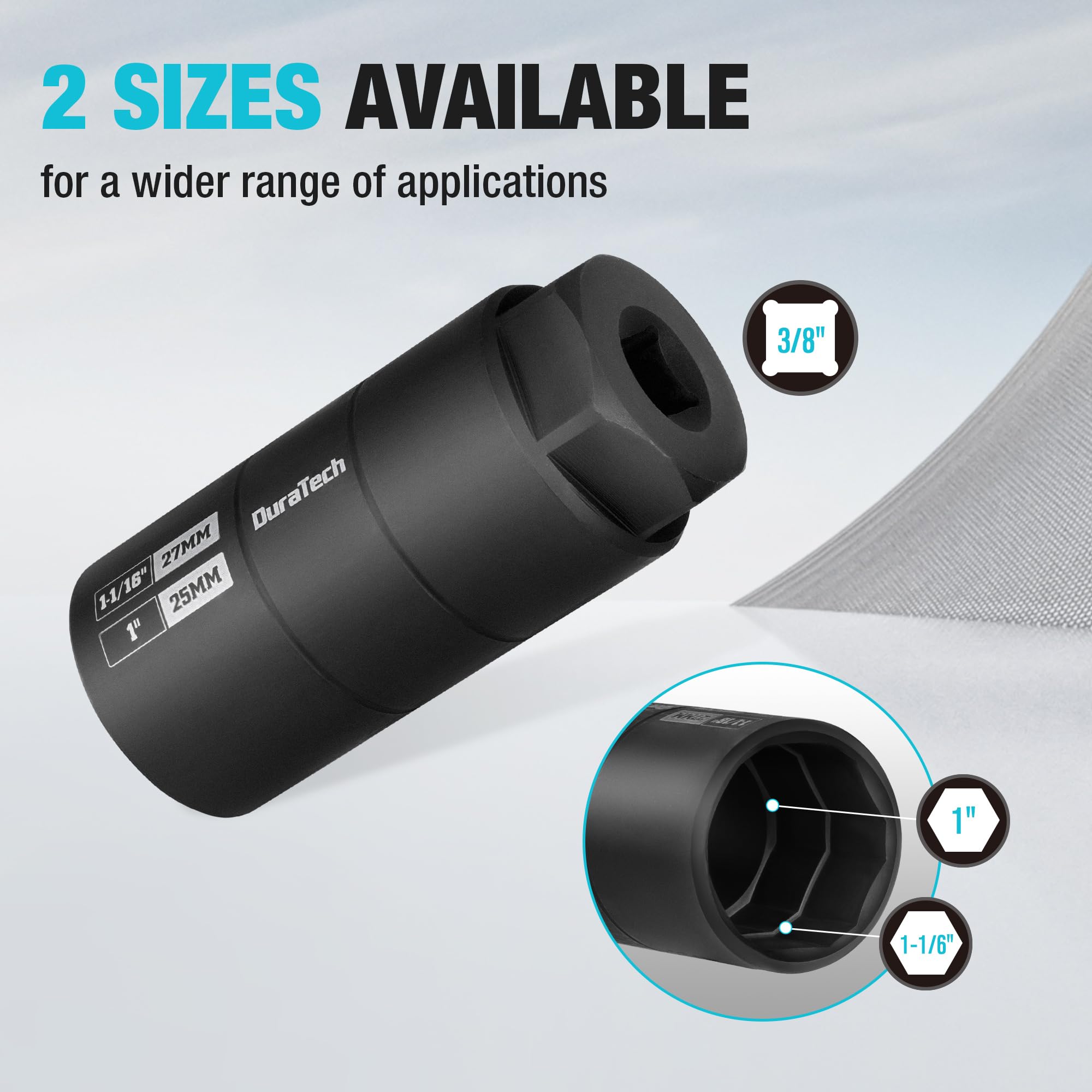 DURATECH 3/8in drive oil pressure socket, 1-1/16in size extends reach in tight spaces