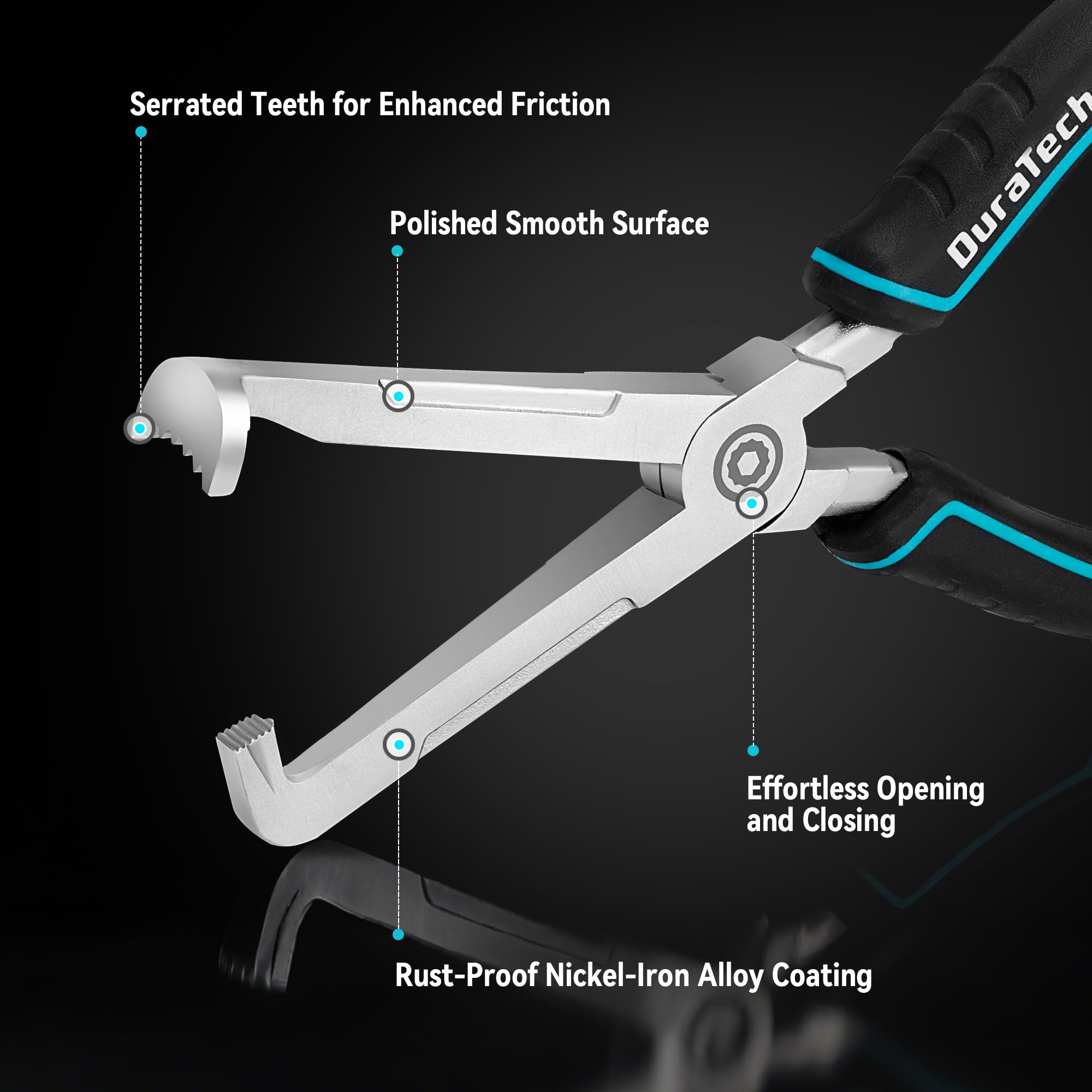 DuraTech straight head with half-moon serrated edge grips sensors securely.