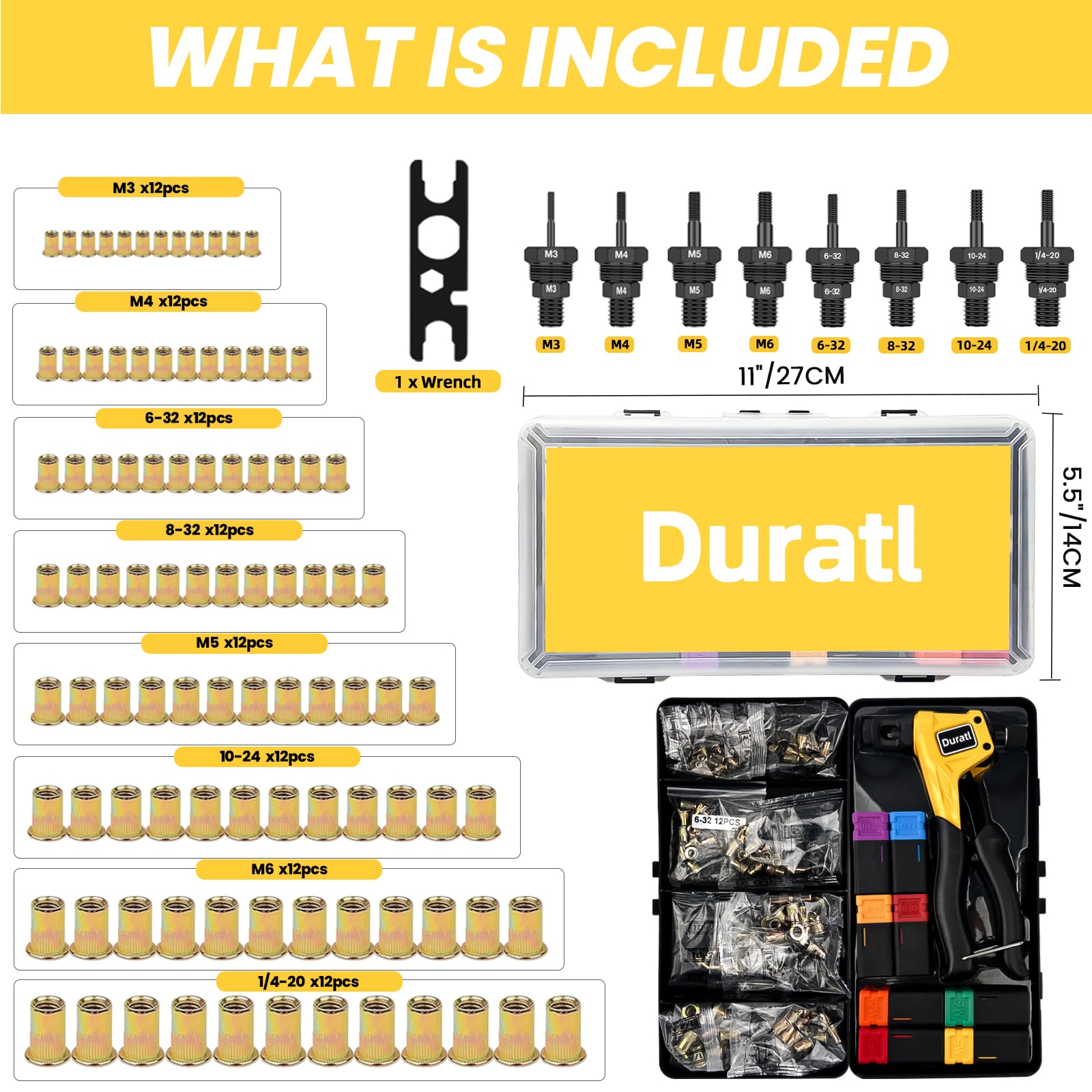 Duratl carrying case shown with accessories and wrench