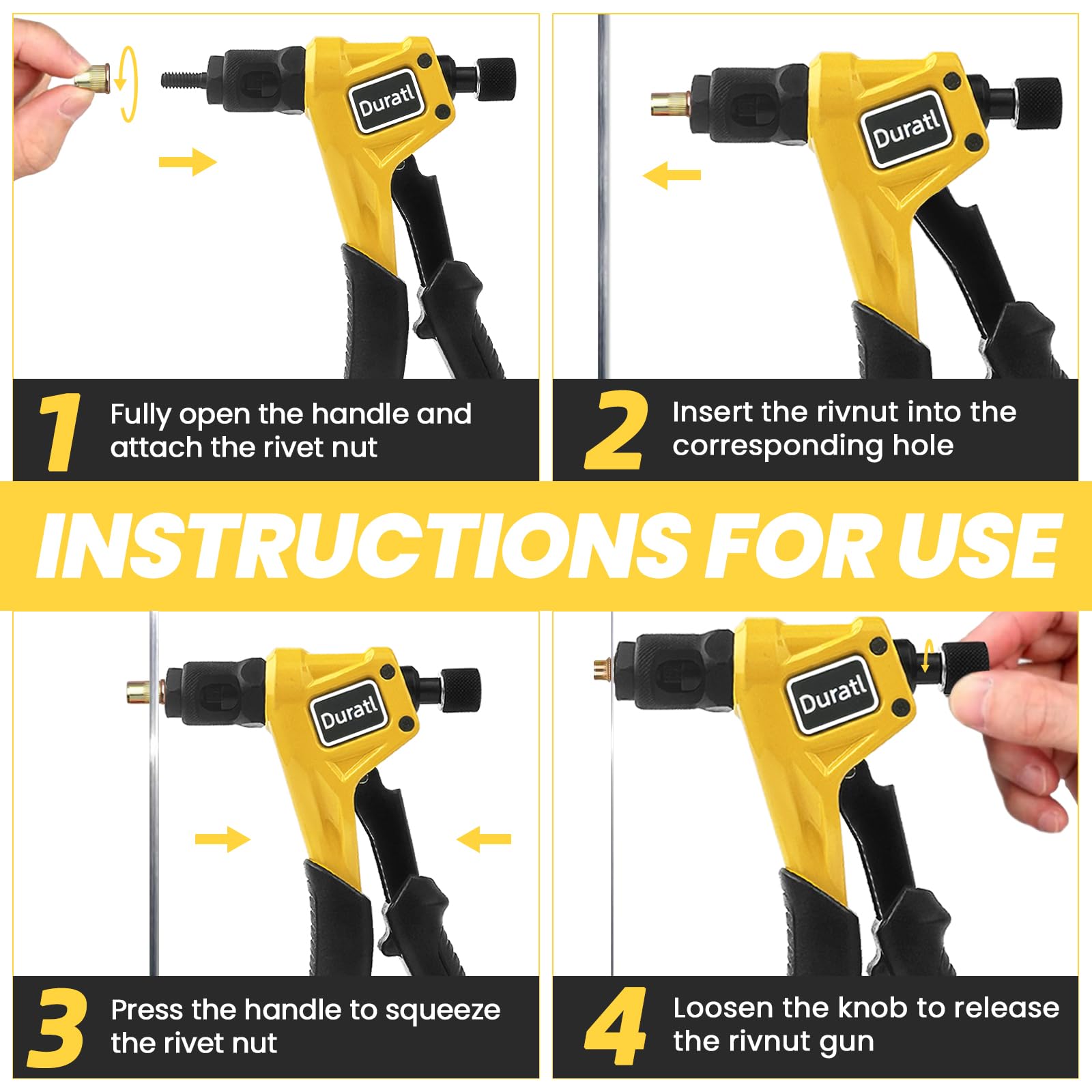 Duratl ergonomic grip reduces fatigue during rivet nut work