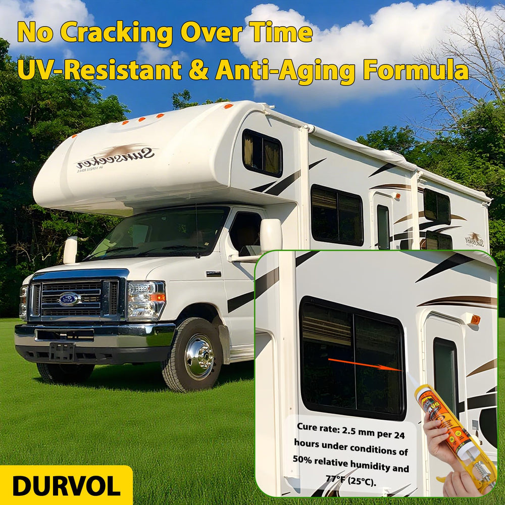 Durvol RV Clear Sealant bonds to plastic surfaces for durable RV fixtures.