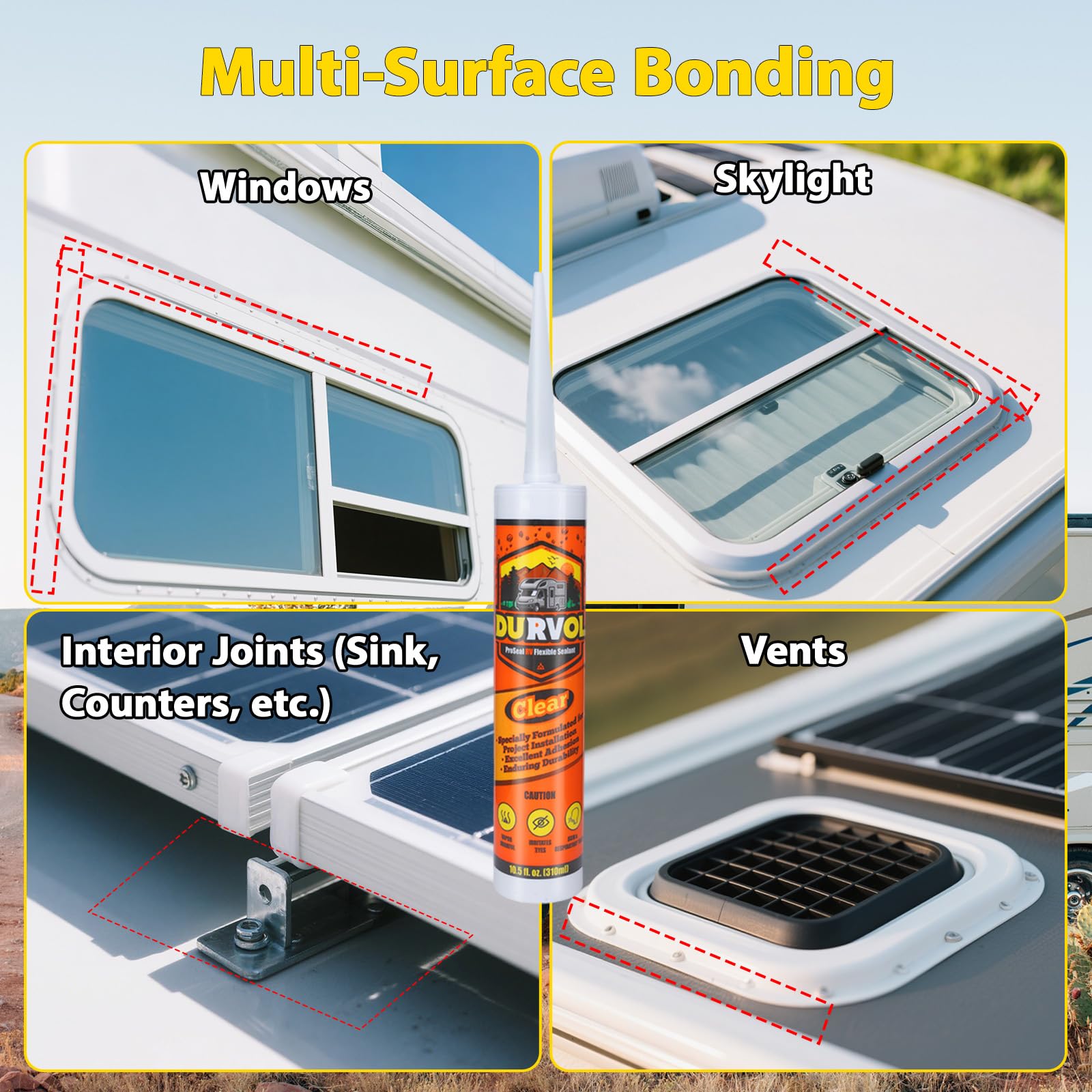 Durvol RV Clear Sealant cap shows mess-free, easy-to-use cap for controlled sealing.