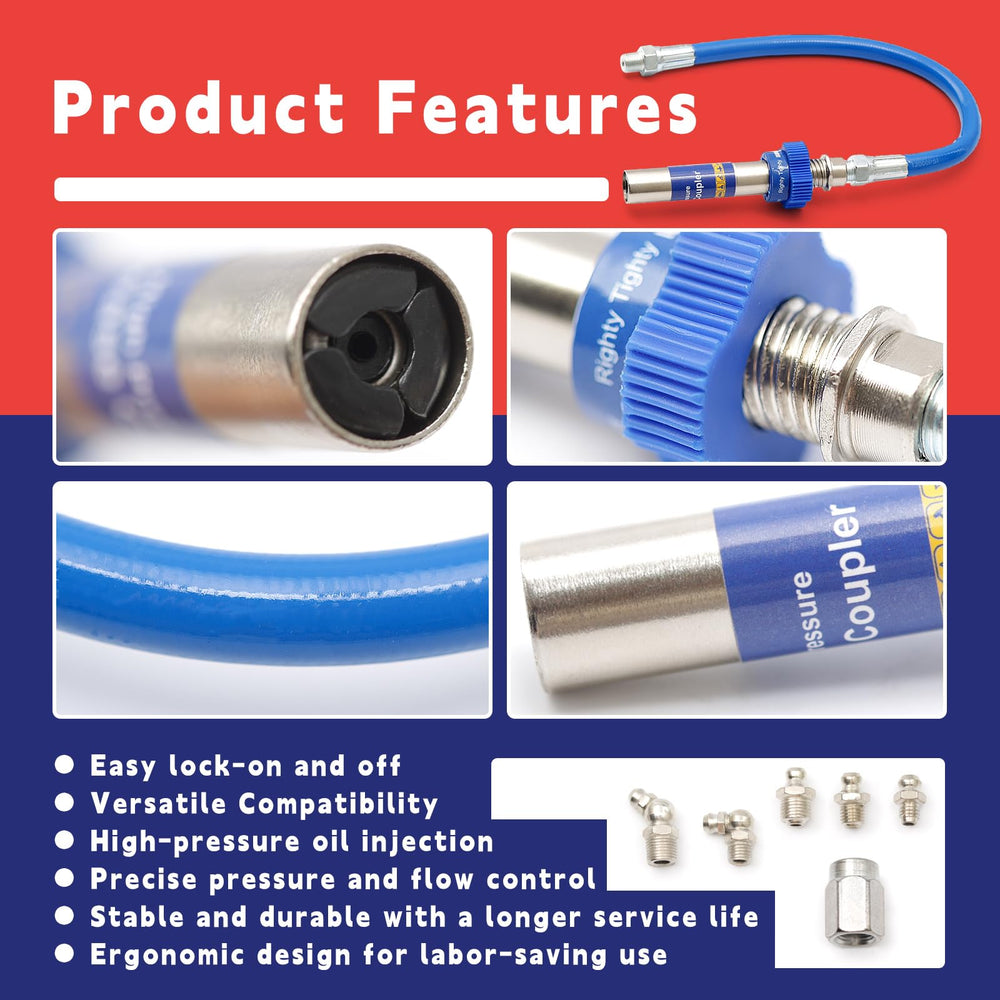 Dusledel grease gun hose fast-release feature for streamlined maintenance tasks.