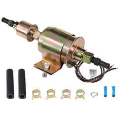 DUEYU 12V universal fuel pump side view shows compact design for easy mounting.