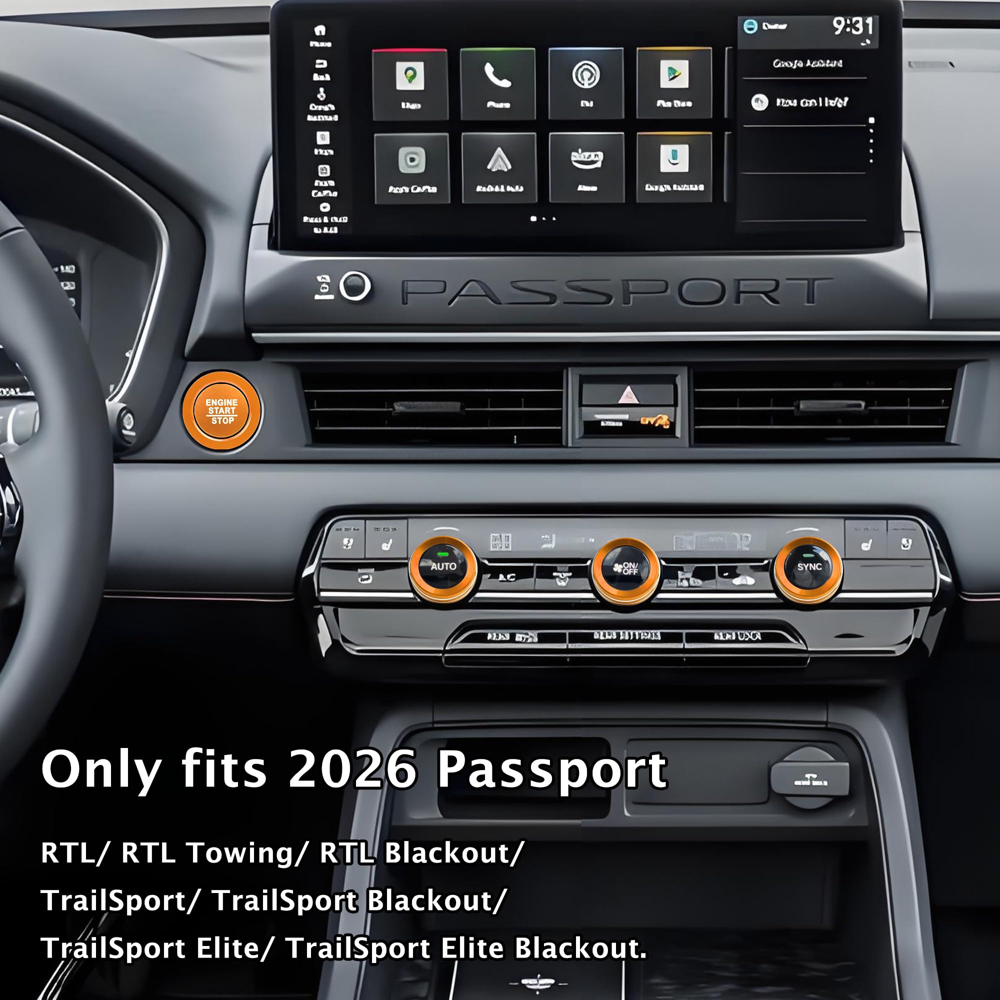 DvlynAuroa knob trim on Honda Passport 2026 dash enhances interior style.