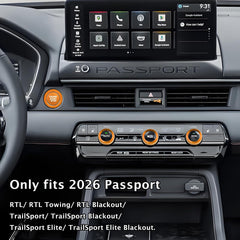DvlynAuroa knob trim on Honda Passport 2026 dash enhances interior style.