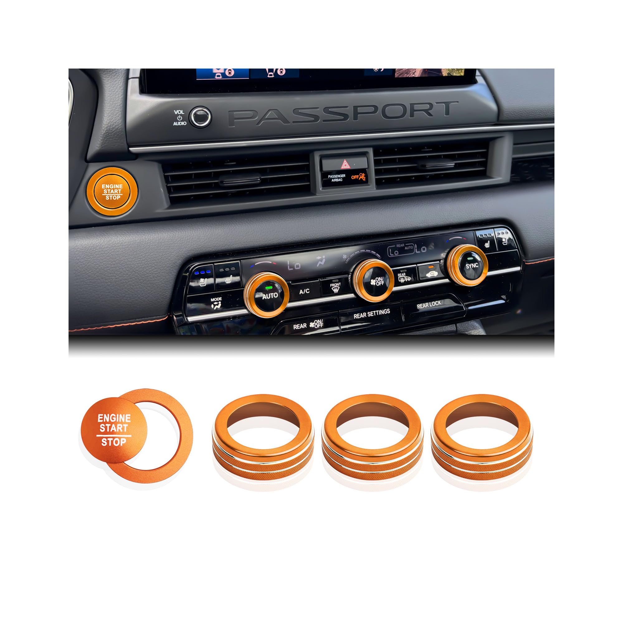 DvlynAuroa orange knob cover trim close-up; premium finish and enhanced grip.