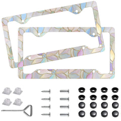 DWAPFMN stained glass floral license frame enhances curb appeal.