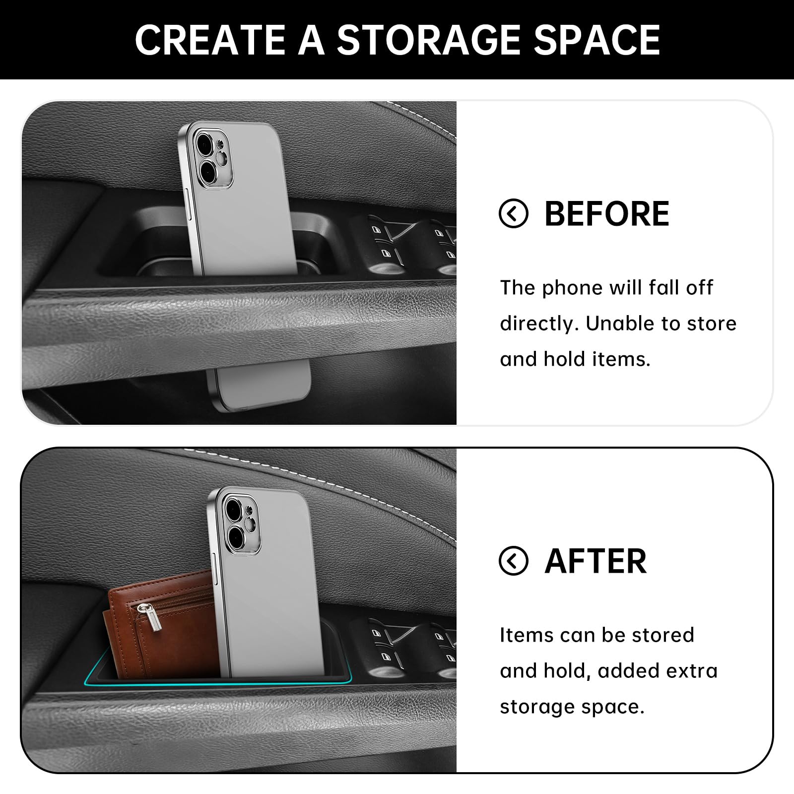 DWKJMYCP door side storage box rear left adds compact space for coins.