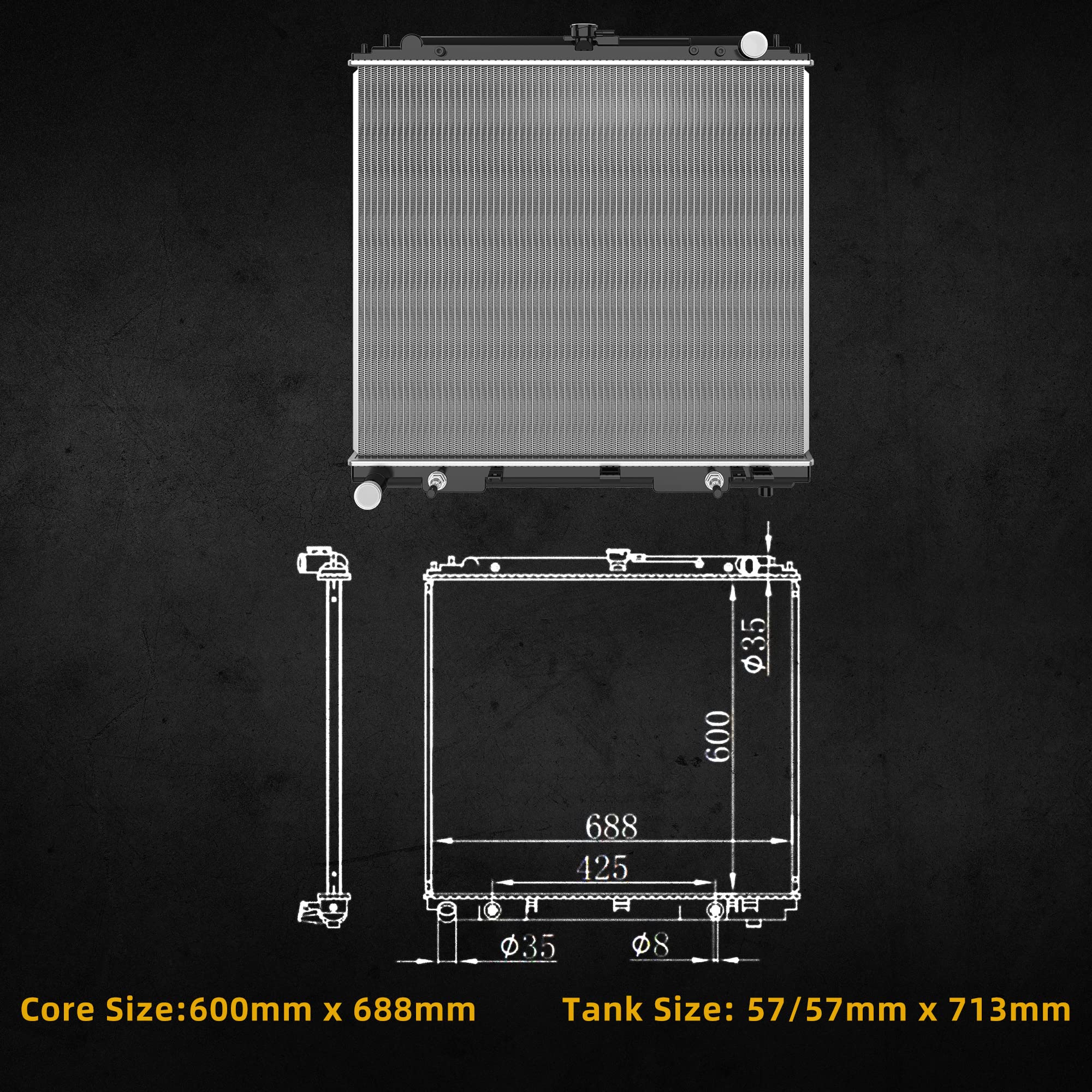 Coated aluminum core of DWVO radiator resists corrosion for long-term performance.